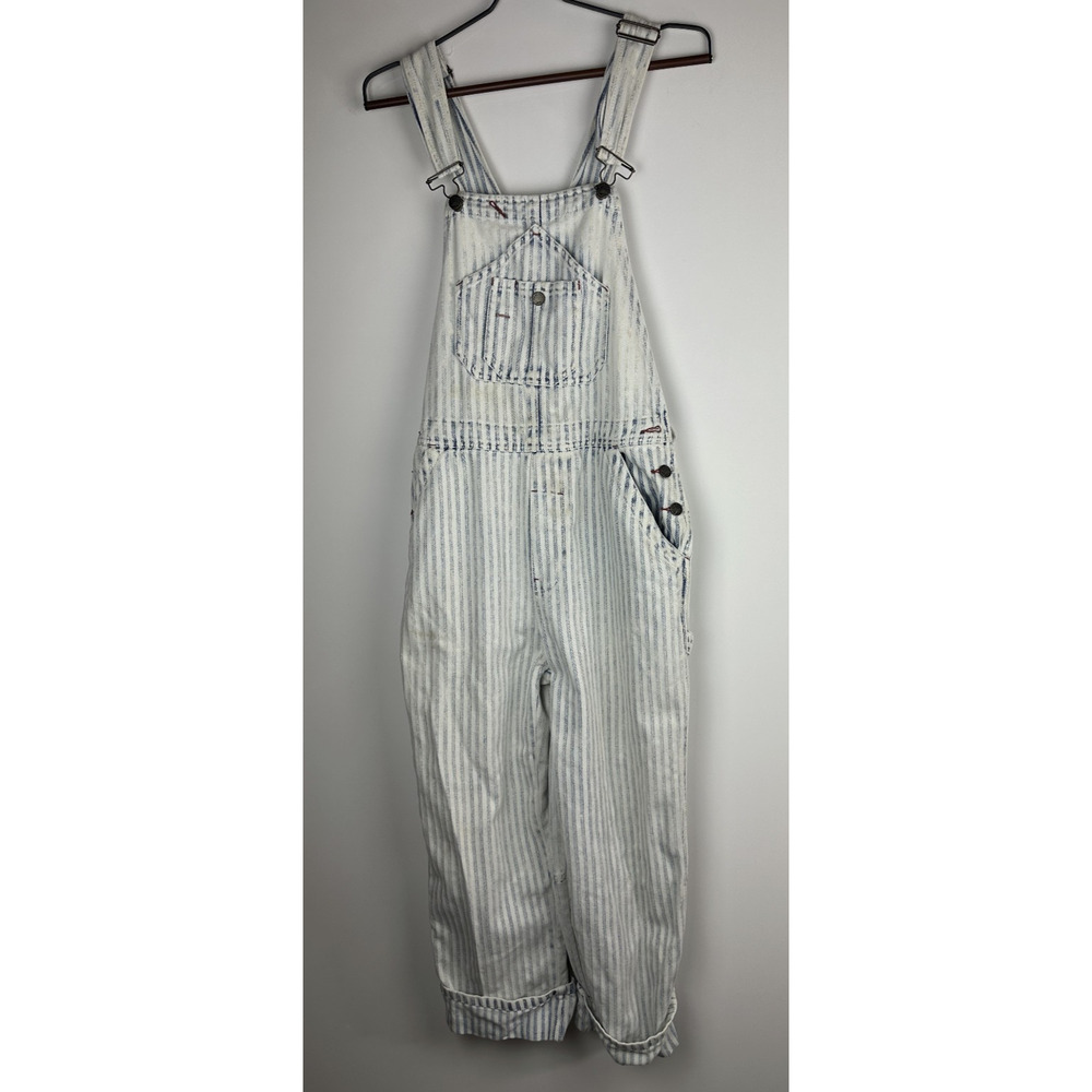 Faherty Topsail Bib Overall Railroad Stripe Blue White *Stained Distressed Small - Picture 2 of 16